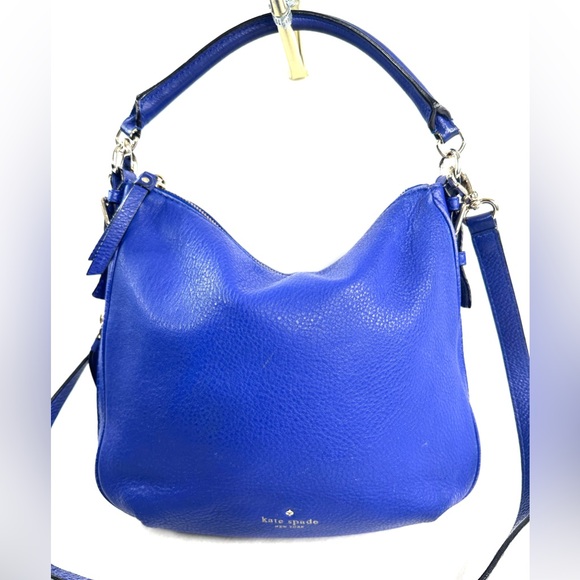 Kate Spade Blue Pebbled Leather Medium Crossbody Bag Zip Around Expandable - Picture 4 of 11